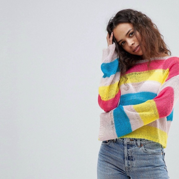 ASOS Fairycore multicolor knit Y2K style crop sweater. Size 4  XS - Picture 3 of 13